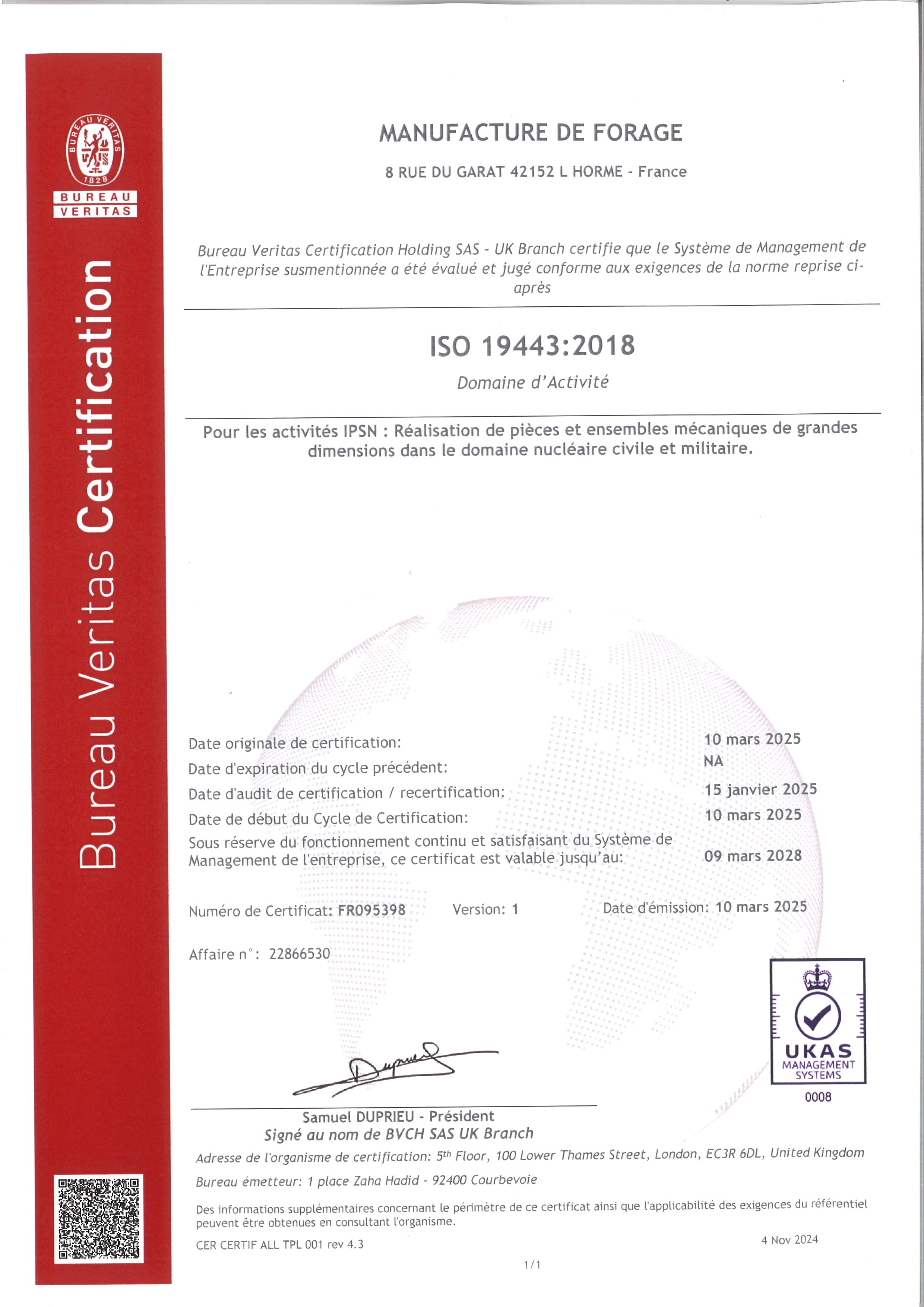 Certification ISO 19443 Sûreté Nucléaire